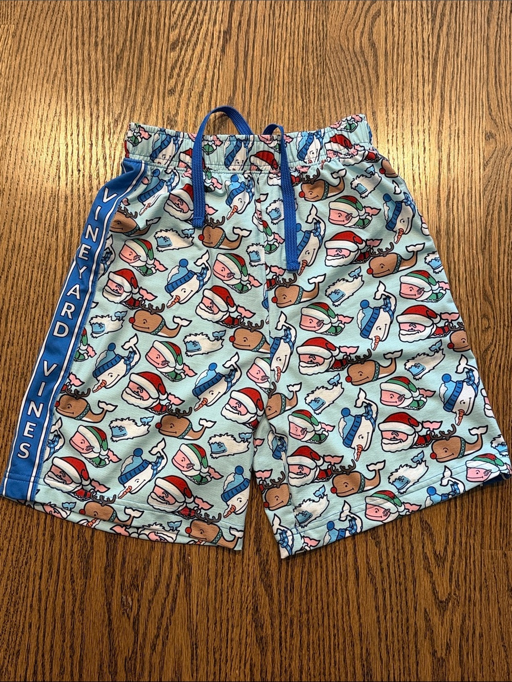 Vineyard Vines Light Blue Holiday Whale lacrosse Shorts with Blue Trim